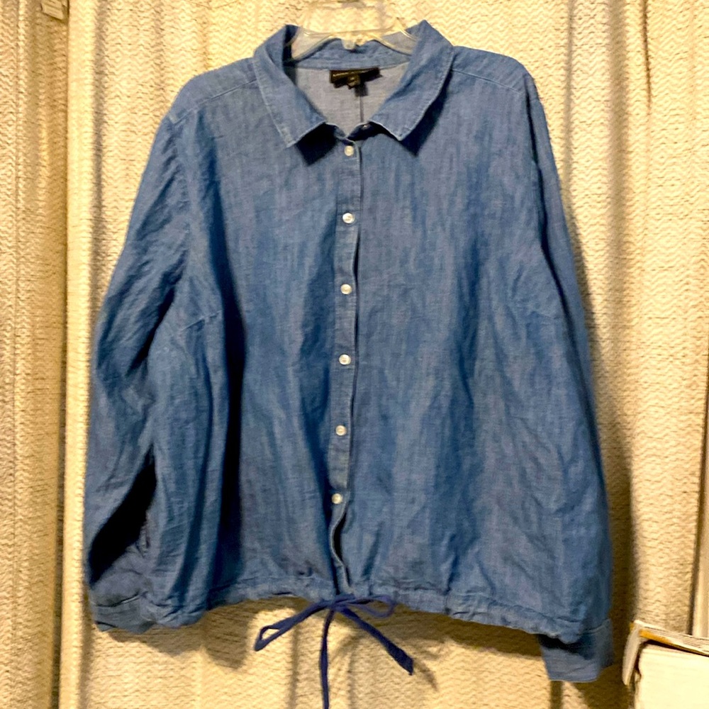 Lane Bryant Denim Tie Waist Blouse Sz 28